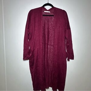 Linen Cardigan 100% Linen Burgundy Maroon Red Open Front Cardigan